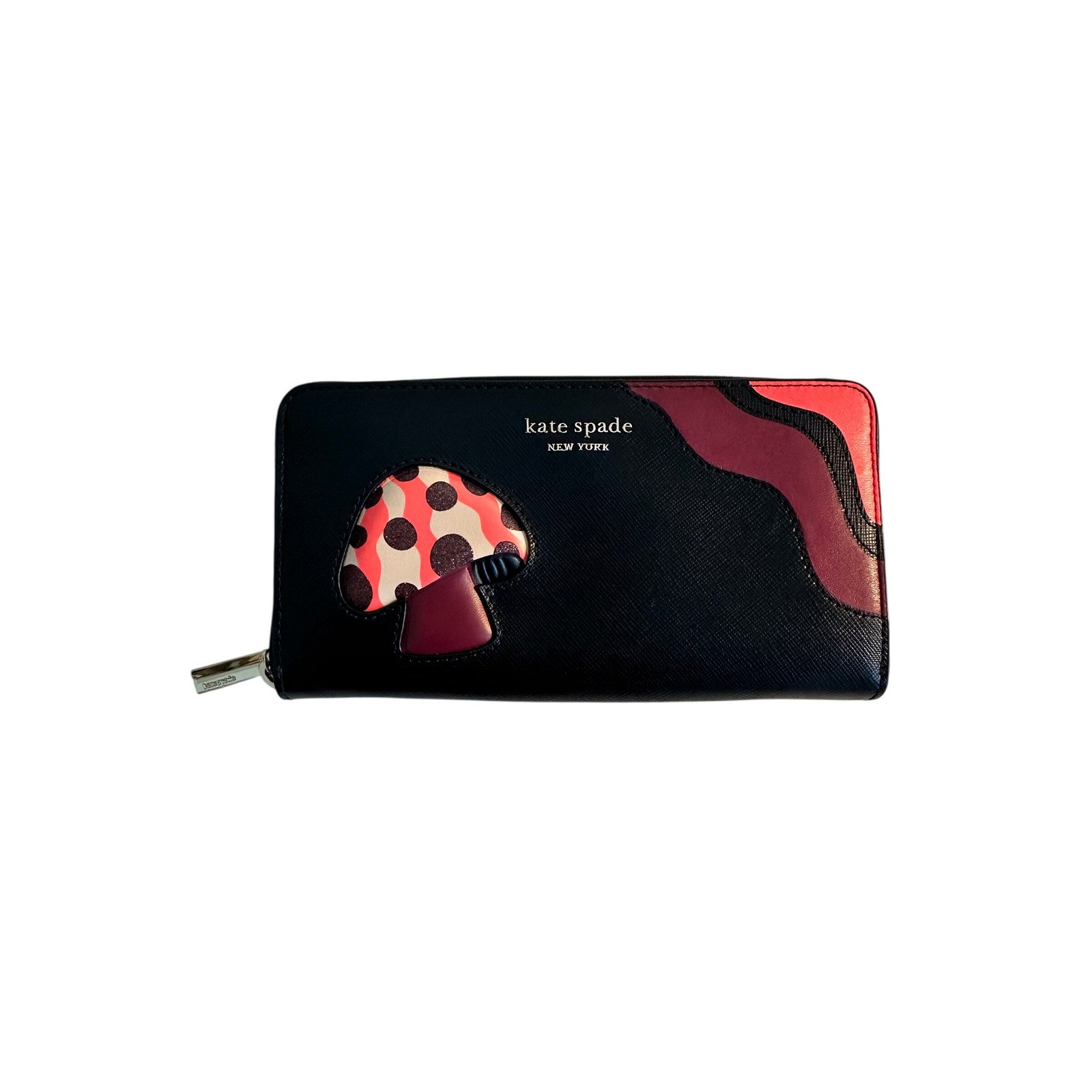 Kate Spade Enchanted Forest Zip Around Continental Wallet Black Mushroom